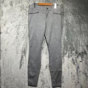 Athleta Ponte Moto Pants Womens Size 10 Gray Zipper Pockets Snap Button Closure